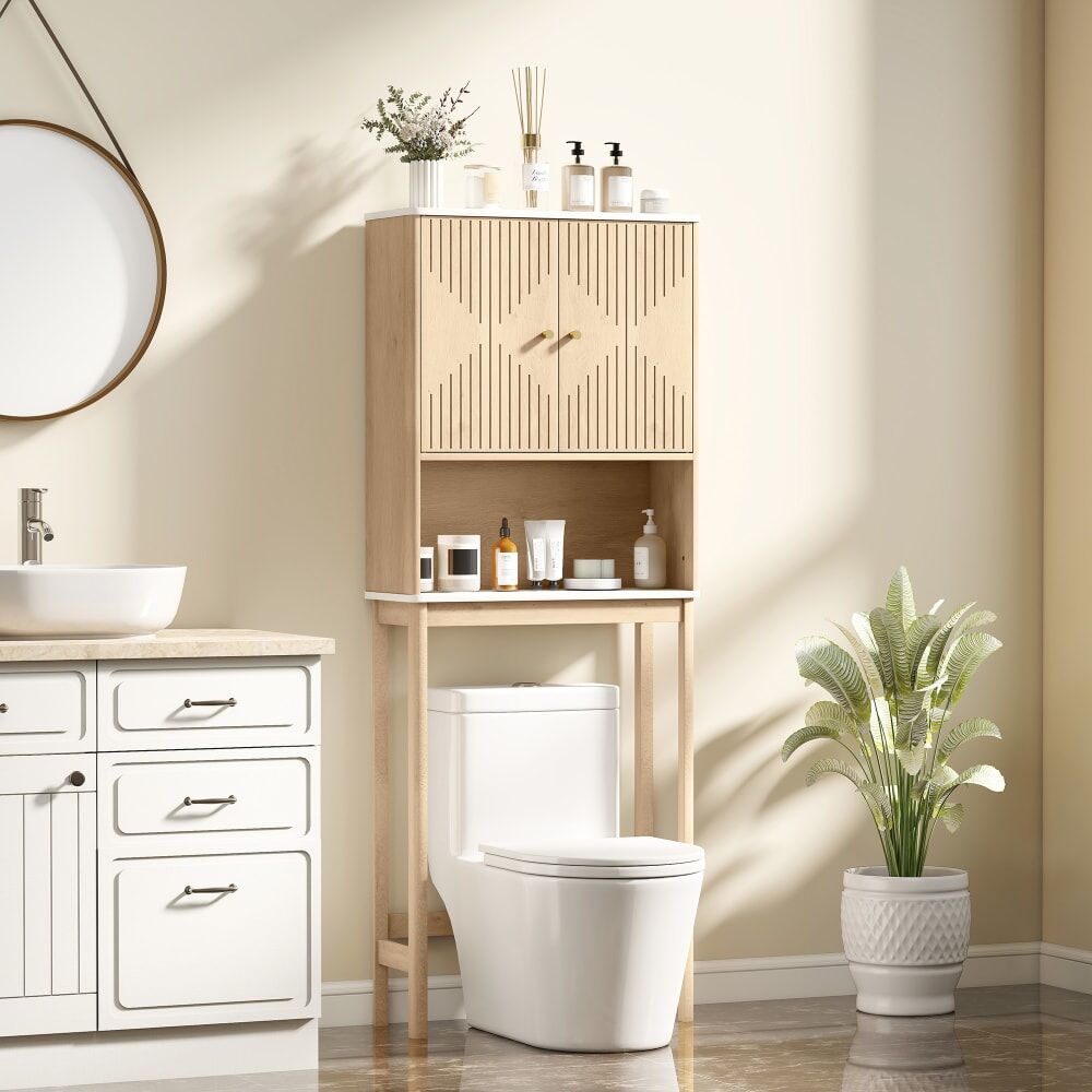 Homcom Meuble wc dessus de toilette placard à double porte chêne Beige 66x168x25cm