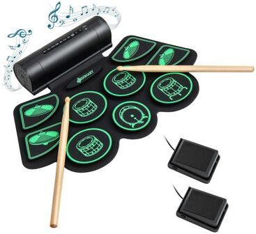 Costway Electronic Drum Set with 2 Build-in Stereo Speakers for Kids-Green