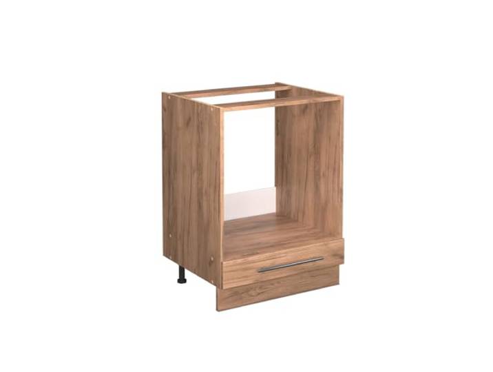 Vicco Herdumbauschrank Fame-Line, Goldkraft Eiche, 60 cm Backofennische · Arbeitsplatte Marmor · Höhenverst. Füße · Metallgriffe · Einfache Integration