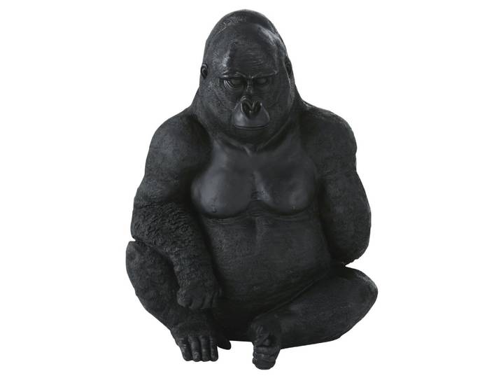 Sitzende Gorilla-Figur für den Garten, mattschwarz, H83cm