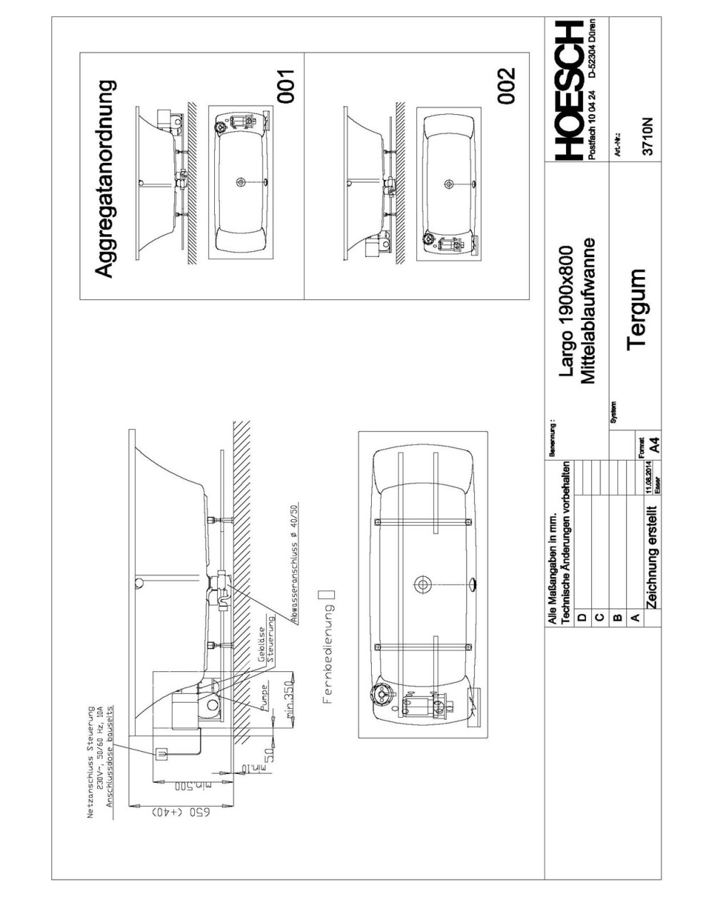 Hoesch Whirlwanne Largo Rechteck 1900x800 3710N.010305001