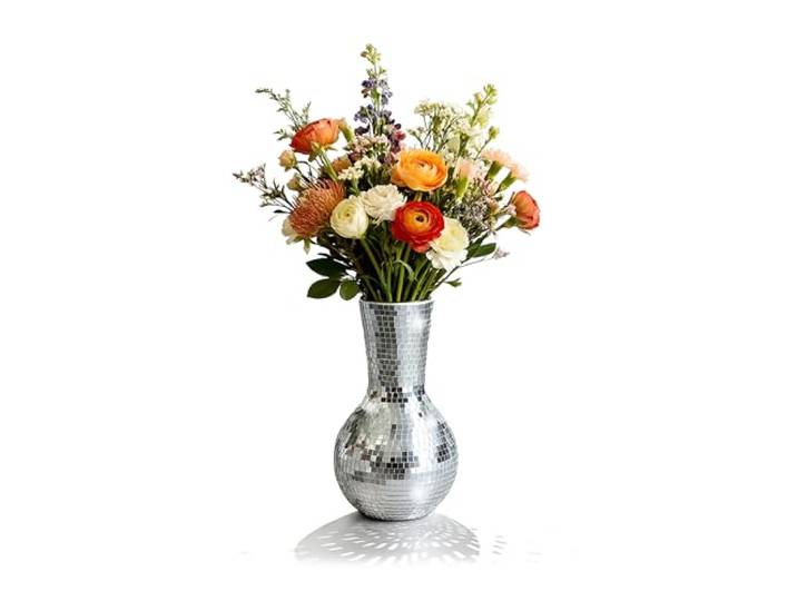 Vase Relaxdays Disco\, Effet Miroir\, HxD 28x14 cm\, Vase mosaïque Rond\, déco Table\, Scintillant\, argenté