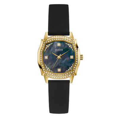 Quarzuhr GUESS "LIV", schwarz, Armbanduhren, Damen, Quarzuhr, Armbanduhr, Damenuhr, Silikonarmband, Kristallsteine