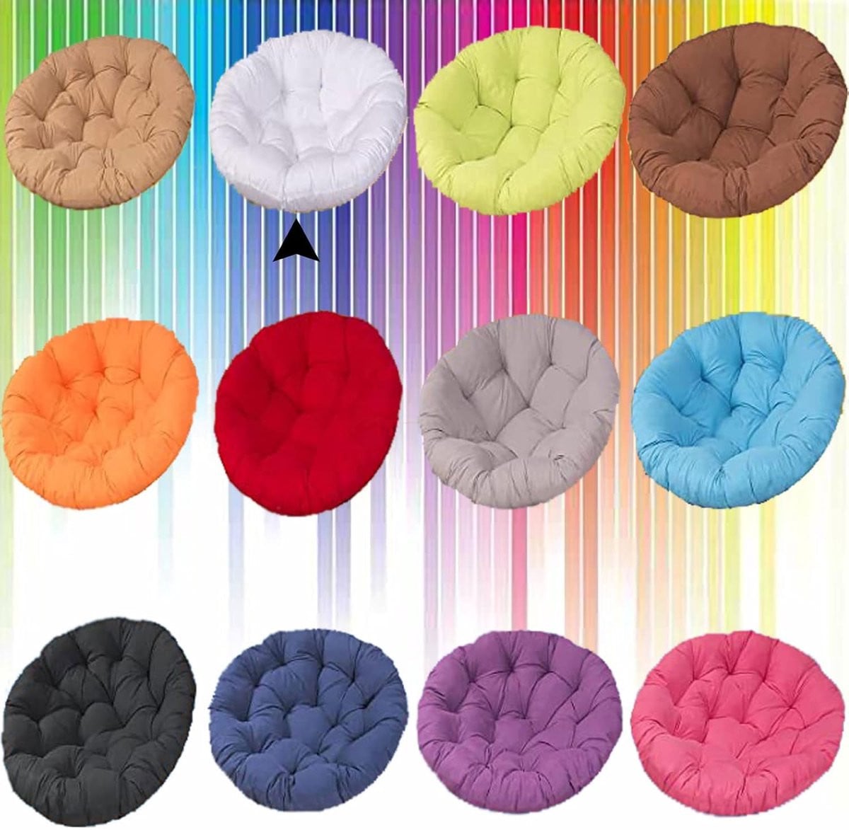 Wit Papasan Stoelkussen - Rond Hangstoelkussen met Verdikt Comfort - Ø130cm