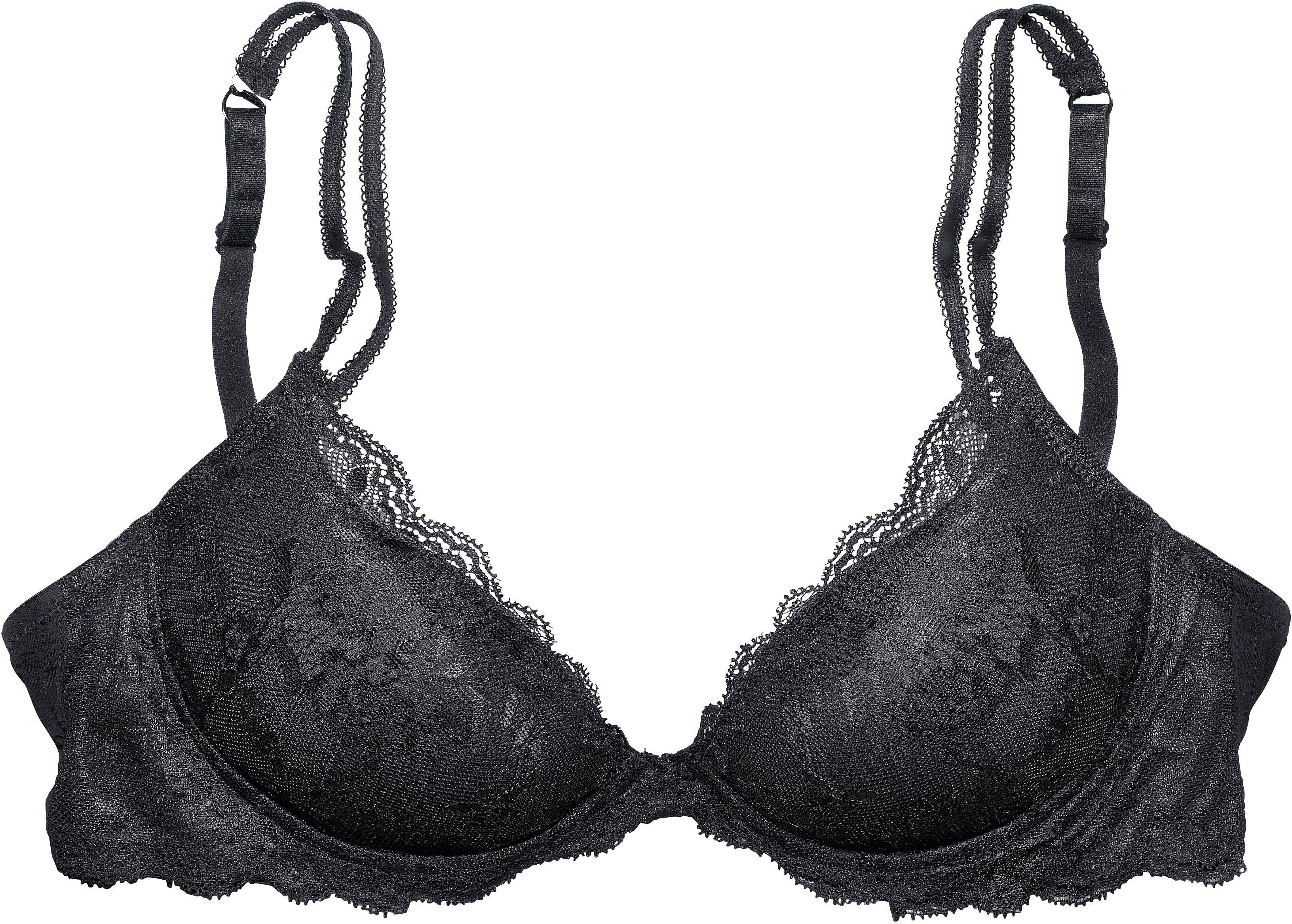 Push-up-BH VIVANCE, Damen, Gr. 70, Cup A, schwarz, Spitze, Obermaterial: 91% Polyamid, 9% Elasthan, BHs Push-up-BH, mit 2 Tragevarianten, Dessous schwarz 70, Cup A