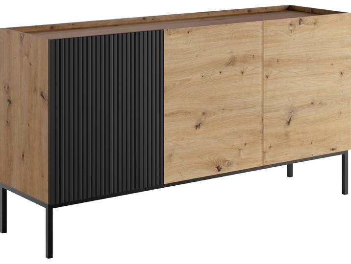 MIRJAN24 Sideboard Como 150 2D, Kommode mit drei Drehtüren, Stilvoll Kollektion, Untergestell aus Metall (Farbe: Artisan Eiche / Artisan Eiche + Schwarz)