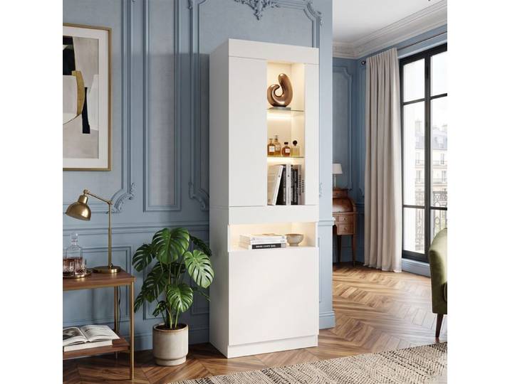 Vitrine LED Hautes Performances 50x40x180cm Grand Rangement Design soigné Blanc Laqué