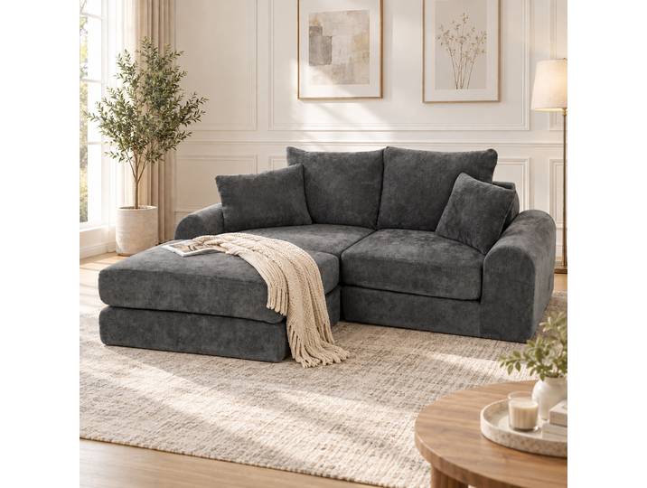 HOMCOM Canapé d’Angle Modulaire Convertible 76cm Gris Foncé