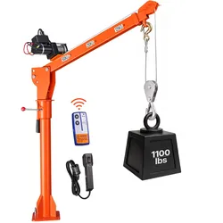 VEVOR Pickup-Kran Ladekran mit 12V Elektrischer Seilwinde 499kg Tragkraft, Hebekran für Werkstatt Lager, Kohlenstoffstahl, Teleskopausleger, 360° Drehkranz, Kabellose & Kabelgebundene Fernbedienungen