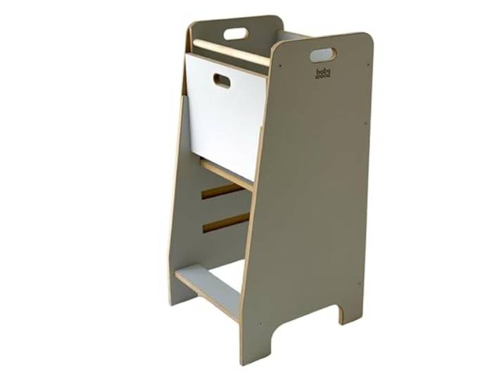 Lernturm aus Holz extra sicher Montessori Küchenhelfer Küchenhelfer Verstellbare Plattform Kitchen Helper Sichere Küchenmöbel Küchentreppe eingebettet (Grau)