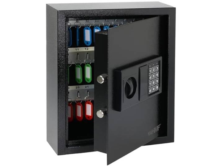 HMF Schlüsseltresor mit Zahlencode, Schlüsselsafe mit Elektronikschloss 48 Haken 36 x 30 x 10 cm Schwarz