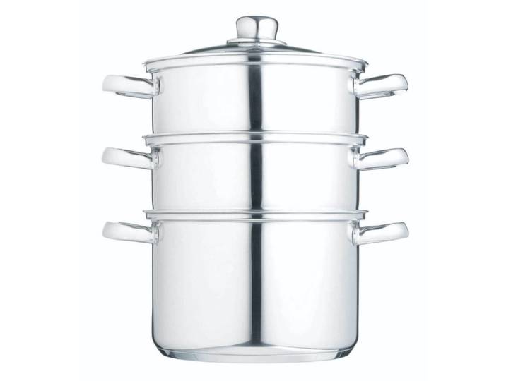 Cuiseur vapeur 3 niveaux 20cm en acier inoxydable argenté