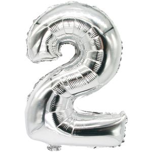 Papstar Luftballons 86832 Zahlenballon 2, silber, Folienballon, 20 x 35 cm