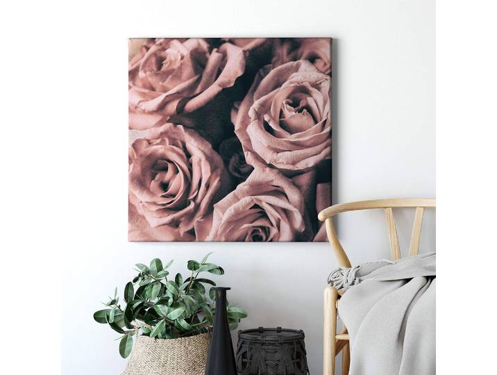Leinwandbild Rosen Roses Vintage Polyester PVC / Fichtenholz Pink 50 x 50cm