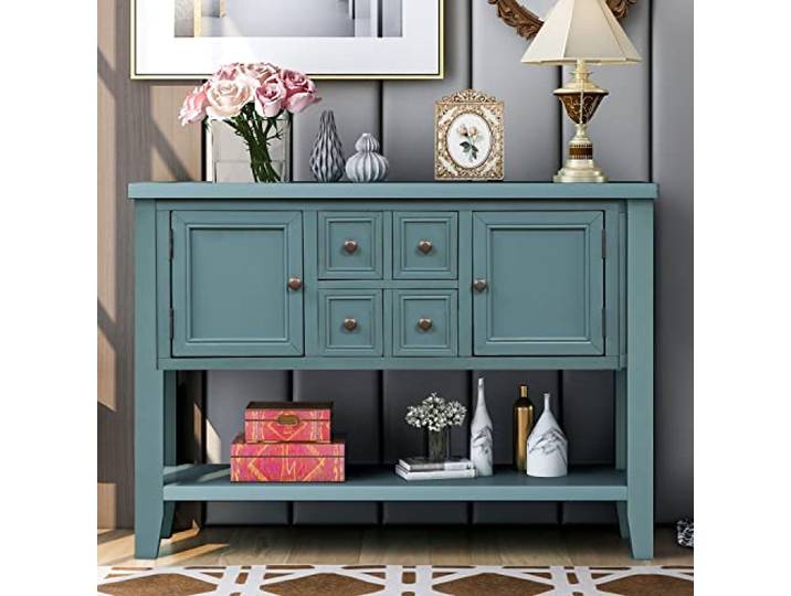 twwhyg Holz-Buffet-Sideboard-Tisch, Konsolen-Aufbewahrungsschrank mit Schubladen(Dark Blue,115 X 38 X 85cm)