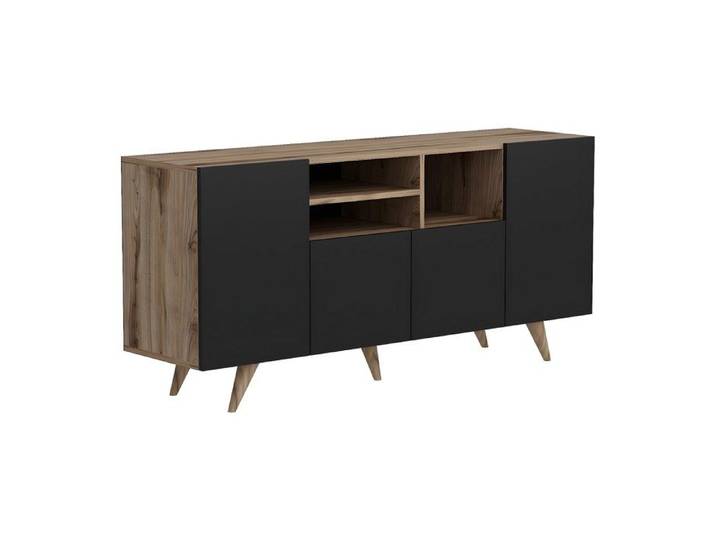 Buffet avec 4 portes et 3 niches - Noir et naturel - MOSTIA