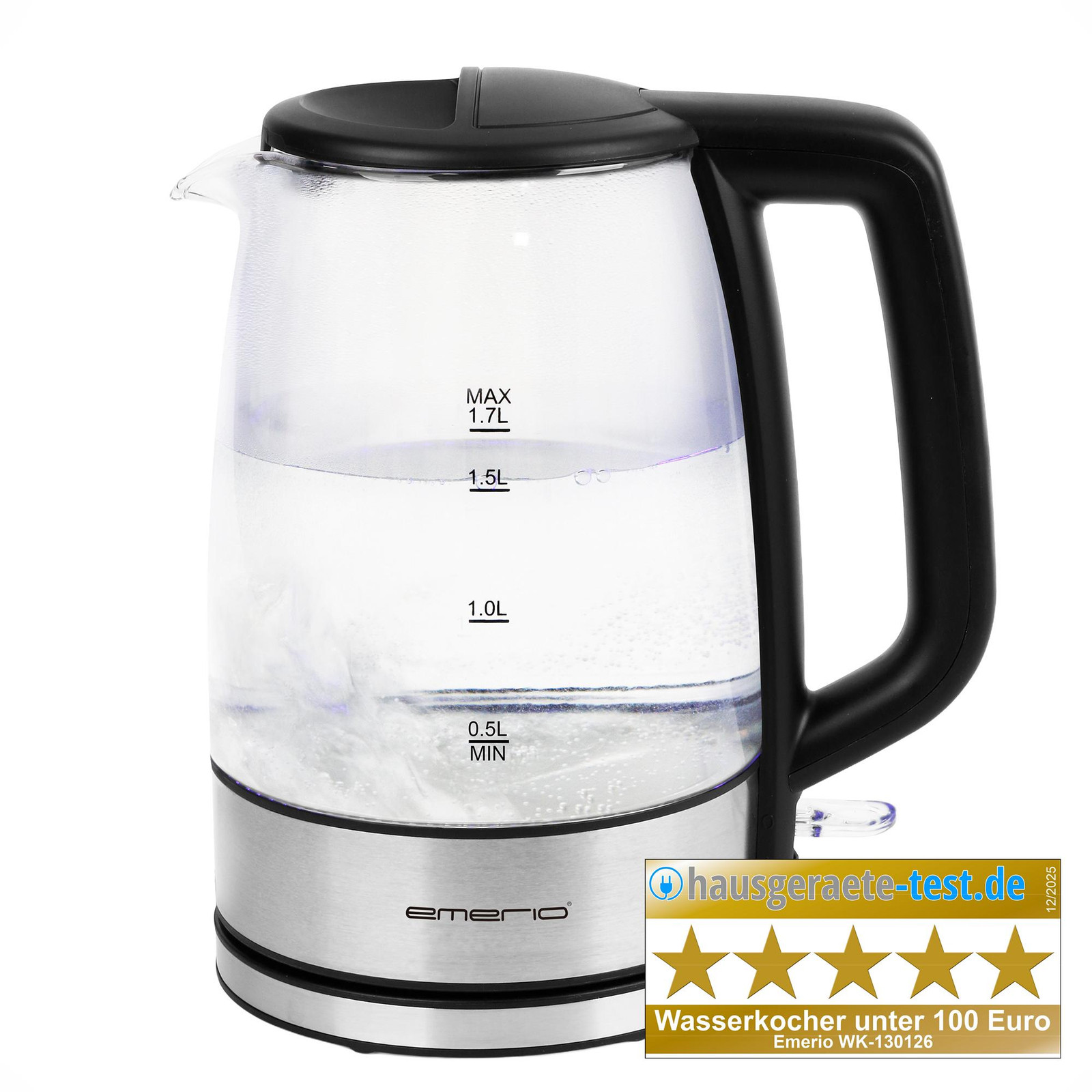 Emerio Waterkoker WK-130126 – 1,7 liter – 2200 W – RVS/Glas