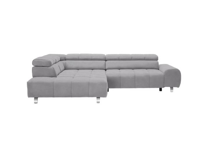 Ecksofa, Hellgrau, 295x201 cm, Textil, Ottomane Links, 4-Sitzer, Kopfteil- & Sitztiefenverstellung, Modern