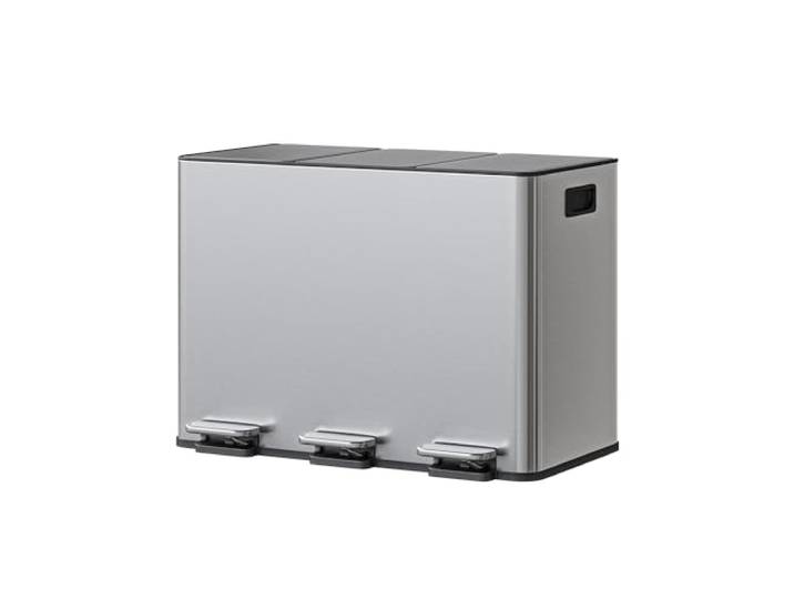 Thaookte 3-fach Tretmülleimer Küche 45L – Edelstahl-Mülltrennsystem mit Soft-Close-Deckel, herausnehmbaren Inneneimern & seitlichem Griff für Restmüll & Recycling – Edelstahl