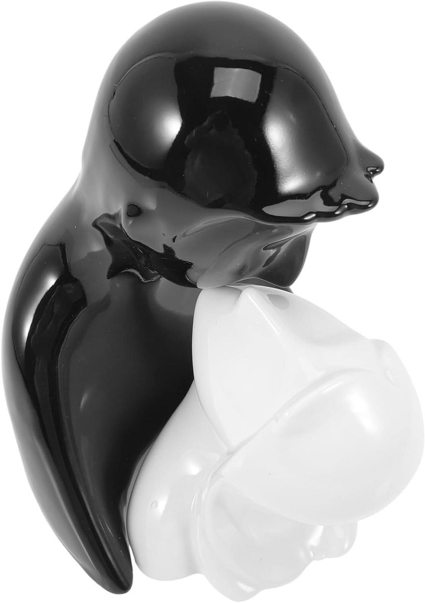 Handgemaakt Keramisch Koppel Beeldje Abstracte Figuurornamenten Wit Zwart H 18,8 x B 14,8 cm