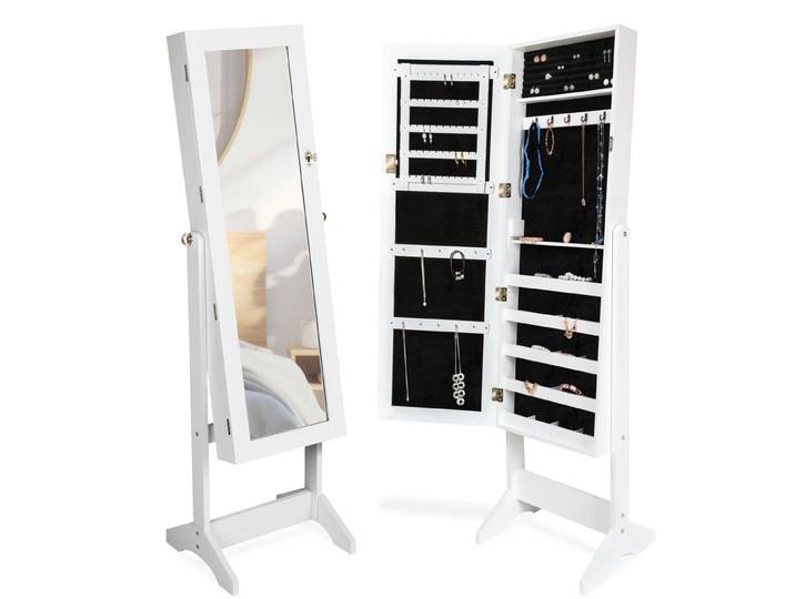 Armoire à bijoux avec miroir - blanc