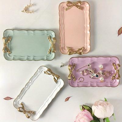 Uplifted Trends Elegant Bow Resin Dessert & Jewelry Tray Decorative Tray Organizer For Parties & Home white