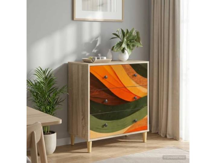 Kommode Retro Wellenmuster 66 x 36,5 x 75 cm Holzwerkstoff mit erhöhten Retro-Wellenmuster, Holzwerkstoff, erhöhte Füße, Luftzirkulation, Schlafzimmer, Wohnzimmer, Flur, Ankleidebereich