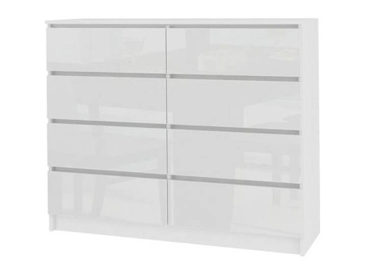 Commode de rangement blanche avec devants brillants - 8 tiroirs 120 cm