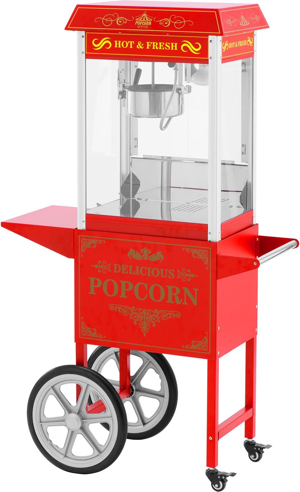 Popcorn Machine with Cart - 5 kg/h - 1500 W - retro design - 195 / 235 °C - red - Royal Catering RCPW-16E.1-2F
