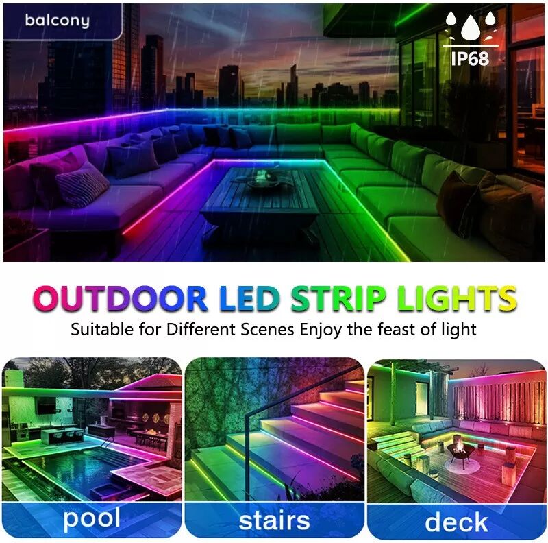 INF USB Outdoor RGBIC LED Streifen - 18 LEDs/Meter - 2.4G Bluetooth, IP68 Wasserdicht 10 m