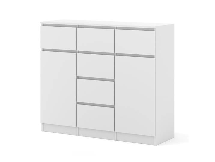 Commode MAJA 2D6S\, 120 cm\, blanche\, finition mate Commode autoportante sur socle\, avec 6 tiroirs