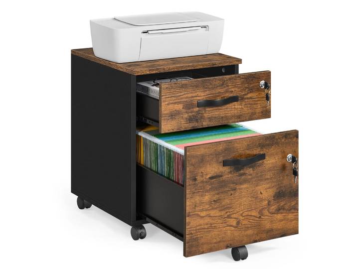 Caisson de bureau à roulettes avec 2 tiroirs 5 roulettes marron