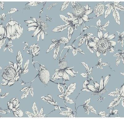 York Wallcoverings Passion Flower Toile Sky Blue Wallpaper