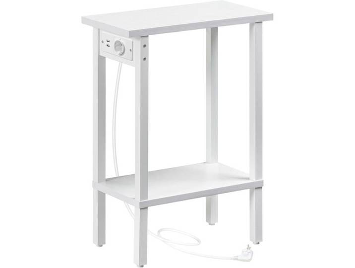 Table d'Appoint 2 Niveaux avec Station de Charge Intégrée - Table de Chevet Multifonction - Blanc