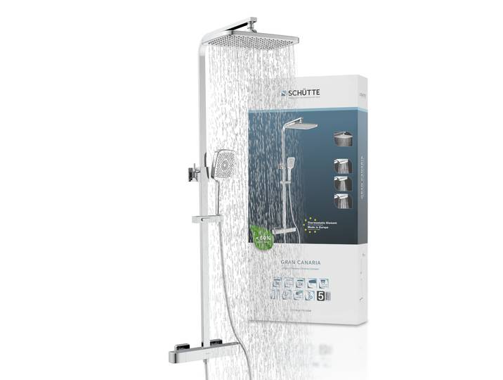 Brausegarnitur SCHÜTTE GRAN CANARIA , silber (chrom), H:115cm, Edelstahl, Brausegarnituren, Brausegarnitur, Regendusche 30x20 cm, Umsteller, Antikalk, 3 Strahlarten, Thermostat