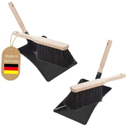 2X Kehrblech Set Kehrblechgarnitur Handfeger Arenga Borsten und Kehrblech Metall Schwarz lackiert Kehrblechbesen zum Aufkehren Handkehrset Kehrblechset Kehrschaufel Feger und Kehrblech