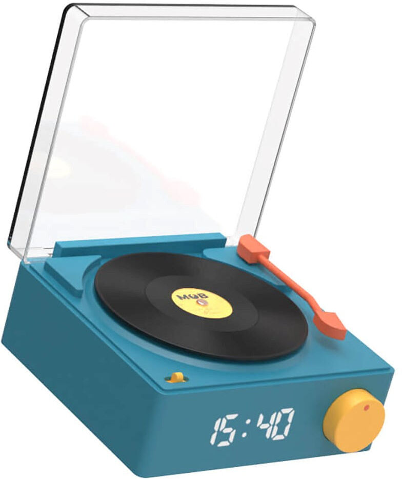 MOB - Trådløs Bluetooth Højtaler m. Vækkeur - Vinyl Retro - Blå