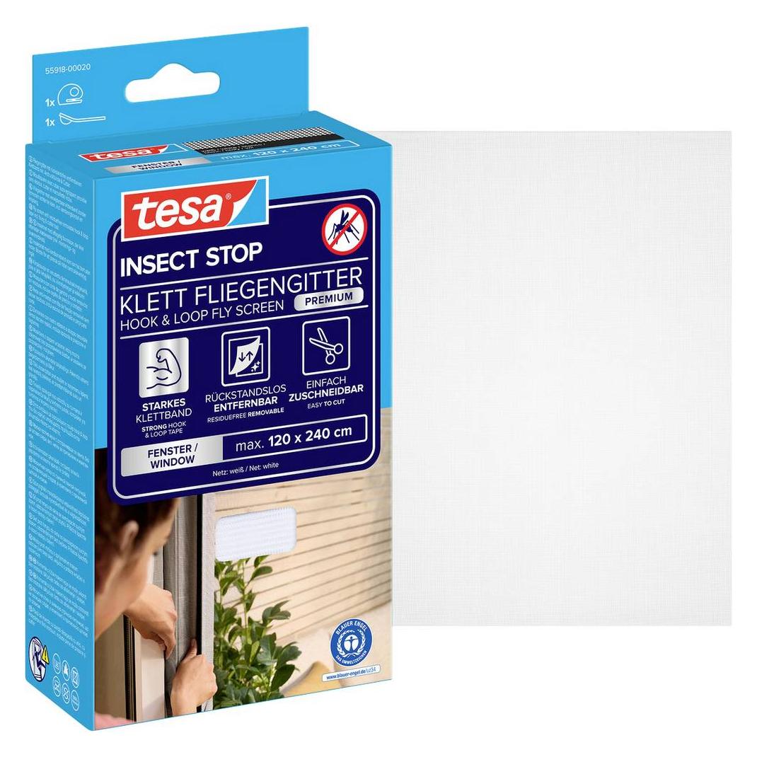 tesa Insektenschutz COMFORT für Fenster, mit Klettband, selbstklebend, ohne Bohren (120 x 240 cm) (55918-00020-00)