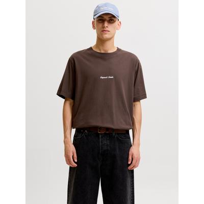 Rundhalsshirt JACK & JONES "JORNORREBRO EMB TEE SS CREW NECK NOOS", Herren, Gr. M, braun (java), Jersey, Obermaterial: 100% Baumwolle, bedruckt, relaxed fit normal, Rundhals, gerader Abschluss, Shirts Rundhalsshirt, Baumwolle, locker geschnitten