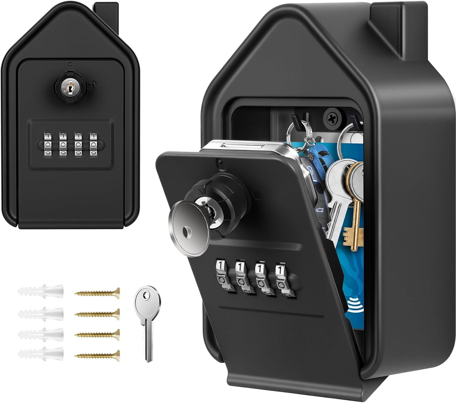 SnelShoppen Key Safe Sleutelbox met 4-cijferige code en noodsleutel, Aluminium Legering Wandkluis voor Thuis en Garage