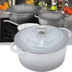 Gusseisen Topf Emaille Grau 22 cm - 2,4L Schmortopf Induktion & Backofen - Rund Bräter für Brot Backen & Schmoren - Gusseisener Kochtopf