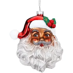 Holly & Jolly Weihnachtsmann Kopf Glas 13cm Christbaumschmuck Weihnachtskugeln rot weiß