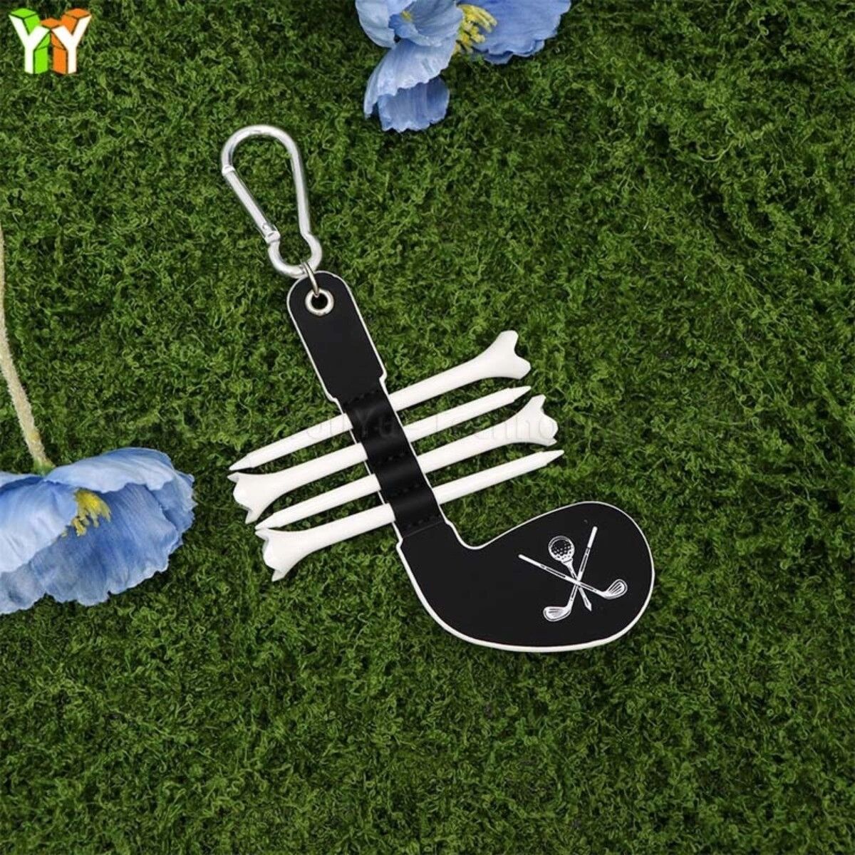 INF Golf-Tees-Halter in Golfschlägerform aus PU mit Clip für die Golftasche Schwarz
