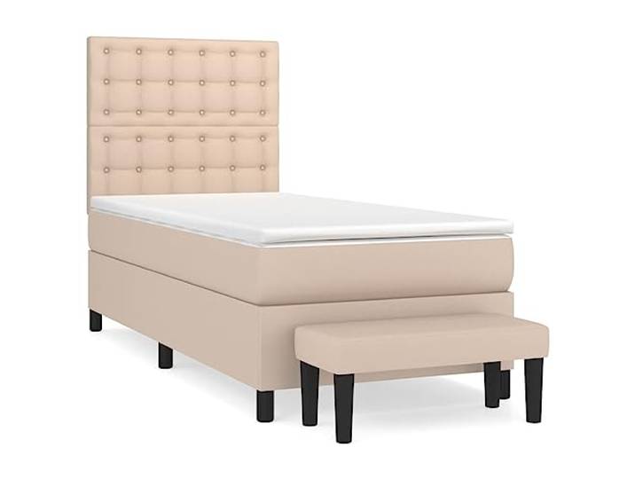 KKgypkn Boxspringbett mit Matratze Cappuccino-Braun 100x200cm Kunstleder, höhenverstellbares Kopfteil, Taschenfederkernmatratze, mittelharte Unterstützung, hautfreundliche