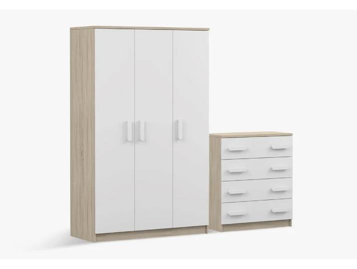 Drehtürenschrank und Kommode 2er-Set JONAS III 19/JONAS III 02 Sonoma Eiche Weiß Weiß