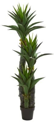 Nearly Natural 5' Decorative Yucca Artificial Tree in Black Planter - h: 5 ft. w: 10 in. d: 10 in