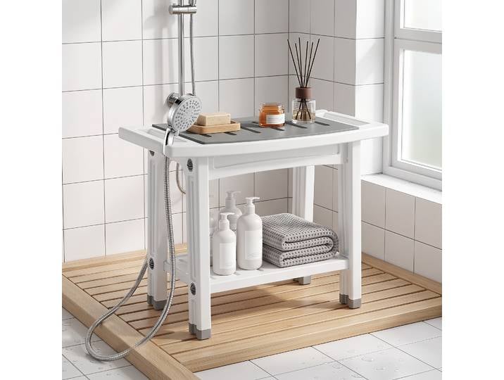 HOMCOM Tabouret Bain HDPE Étagère Imperméable 120kg Gris