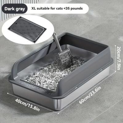 Uplift Essentials Extra Large Enclosed Stainless Steel Cat Litter Box dark Grey Xl
