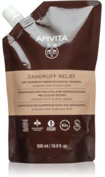 Apivita Dandruff Relief Dry Dandruff Dermatological Shampoo champô anticaspa para couro cabeludo seco com prurido Refill 500 ml. Dandruff Relief Dry Dandruff Dermatological Shampoo