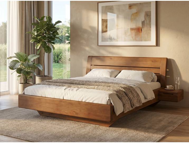 Bett Kernbuche Dunkel „Belinda“ 200 x 200 cm Massivholz Buche Dunkel